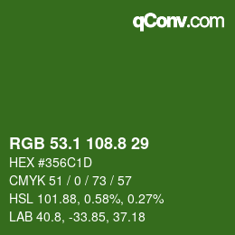 カラーコード: RGB 53.1 108.8 29 | qconv.com