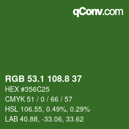カラーコード: RGB 53.1 108.8 37 | qconv.com
