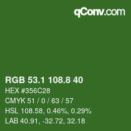 カラーコード: RGB 53.1 108.8 40 | qconv.com