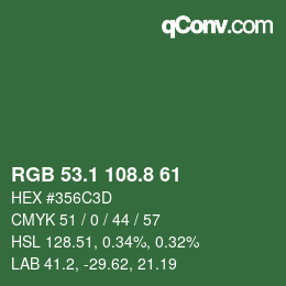 カラーコード: RGB 53.1 108.8 61 | qconv.com