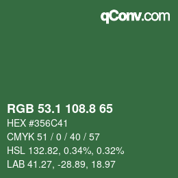 カラーコード: RGB 53.1 108.8 65 | qconv.com
