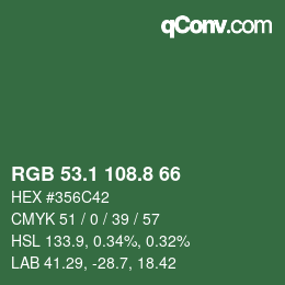 カラーコード: RGB 53.1 108.8 66 | qconv.com