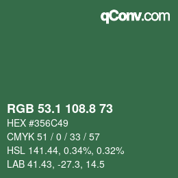 カラーコード: RGB 53.1 108.8 73 | qconv.com