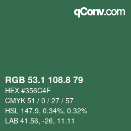 カラーコード: RGB 53.1 108.8 79 | qconv.com