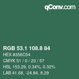 カラーコード: RGB 53.1 108.8 84 | qconv.com