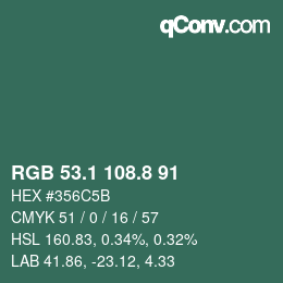 Color code: RGB 53.1 108.8 91 | qconv.com