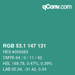 カラーコード: RGB 53.1 147 131 | qconv.com