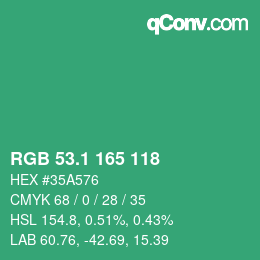 カラーコード: RGB 53.1 165 118 | qconv.com