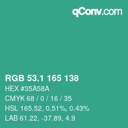 カラーコード: RGB 53.1 165 138 | qconv.com