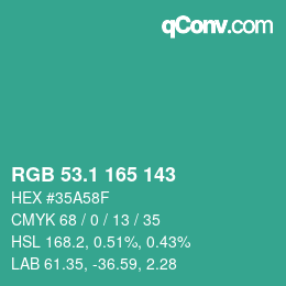 カラーコード: RGB 53.1 165 143 | qconv.com