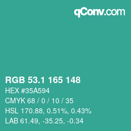 カラーコード: RGB 53.1 165 148 | qconv.com