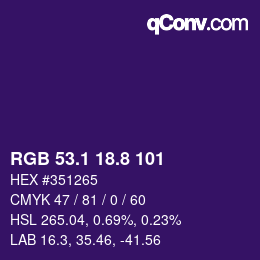 カラーコード: RGB 53.1 18.8 101 | qconv.com
