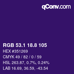 カラーコード: RGB 53.1 18.8 105 | qconv.com