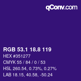 カラーコード: RGB 53.1 18.8 119 | qconv.com