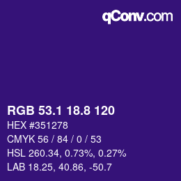 カラーコード: RGB 53.1 18.8 120 | qconv.com