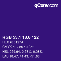 カラーコード: RGB 53.1 18.8 122 | qconv.com