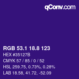 カラーコード: RGB 53.1 18.8 123 | qconv.com