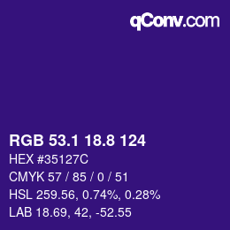 カラーコード: RGB 53.1 18.8 124 | qconv.com