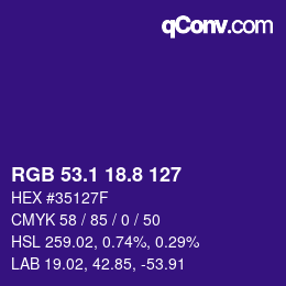 カラーコード: RGB 53.1 18.8 127 | qconv.com