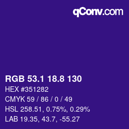 カラーコード: RGB 53.1 18.8 130 | qconv.com