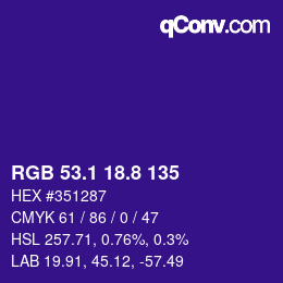 カラーコード: RGB 53.1 18.8 135 | qconv.com