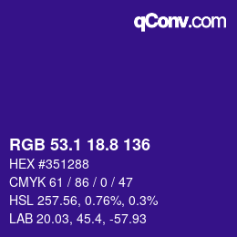 カラーコード: RGB 53.1 18.8 136 | qconv.com