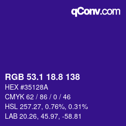 カラーコード: RGB 53.1 18.8 138 | qconv.com