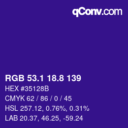 カラーコード: RGB 53.1 18.8 139 | qconv.com