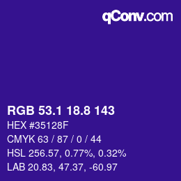 カラーコード: RGB 53.1 18.8 143 | qconv.com