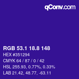 カラーコード: RGB 53.1 18.8 148 | qconv.com