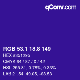 カラーコード: RGB 53.1 18.8 149 | qconv.com