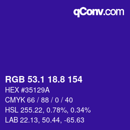 カラーコード: RGB 53.1 18.8 154 | qconv.com