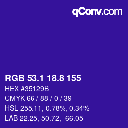 カラーコード: RGB 53.1 18.8 155 | qconv.com