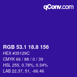 カラーコード: RGB 53.1 18.8 156 | qconv.com