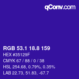 カラーコード: RGB 53.1 18.8 159 | qconv.com