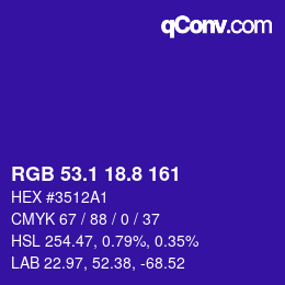 カラーコード: RGB 53.1 18.8 161 | qconv.com