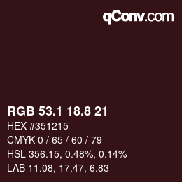 Color code: RGB 53.1 18.8 21 | qconv.com