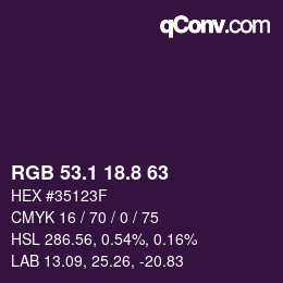 カラーコード: RGB 53.1 18.8 63 | qconv.com