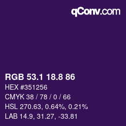 カラーコード: RGB 53.1 18.8 86 | qconv.com