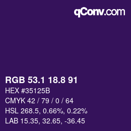 カラーコード: RGB 53.1 18.8 91 | qconv.com
