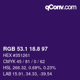 カラーコード: RGB 53.1 18.8 97 | qconv.com