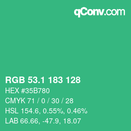 カラーコード: RGB 53.1 183 128 | qconv.com