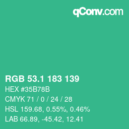 カラーコード: RGB 53.1 183 139 | qconv.com