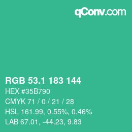 カラーコード: RGB 53.1 183 144 | qconv.com