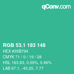 カラーコード: RGB 53.1 183 148 | qconv.com