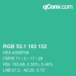 カラーコード: RGB 53.1 183 152 | qconv.com