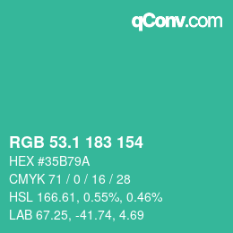 カラーコード: RGB 53.1 183 154 | qconv.com