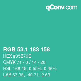 カラーコード: RGB 53.1 183 158 | qconv.com