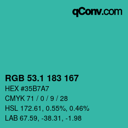 カラーコード: RGB 53.1 183 167 | qconv.com