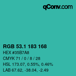 カラーコード: RGB 53.1 183 168 | qconv.com